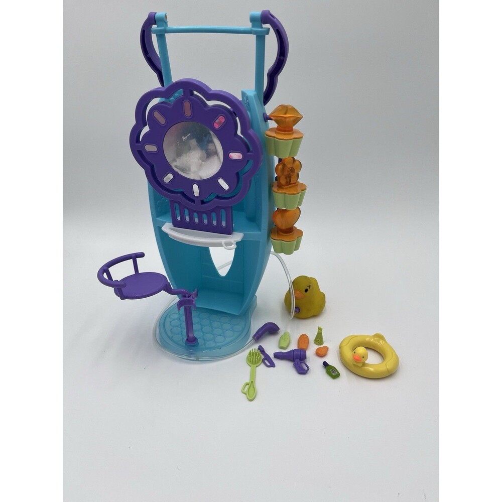 Vtg 2000 Barbie Bath Works Playset Blue Purple Vanity Duck Shower Near Complete